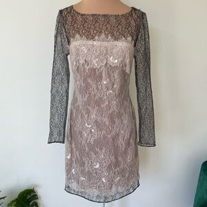 BHLDN Black and Cream Lace Long Sleeve Dress